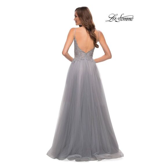 La Femme Tulle A Line Gown with Lace Rhinestone Bodice - Picture 3 of 3